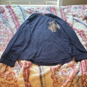 Navy Long Sleeve Shirt with Plaid Pocket